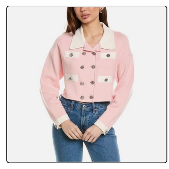 Alice + Olivia Verdell Wool-Blend Sweater Jacket Women's Pink size M NWT - Picture 2 of 8